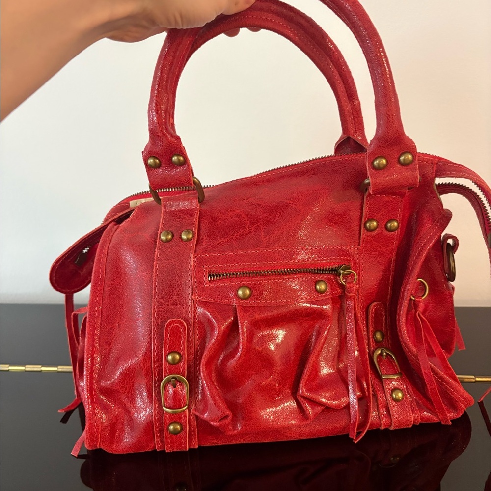 Vera Pelle Red Leather Satchel Handbag